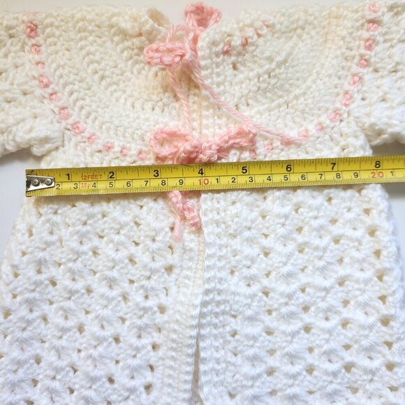Hand Knit Baby Girl Toddler Clothes Lot Dress Cardigan Blanket Toy Fits 25" Doll - Picture 4 of 16